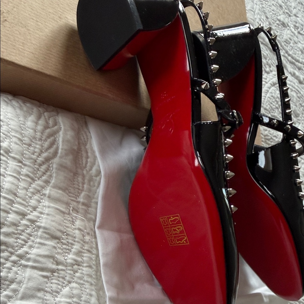 NWT Christian Louboutin Black Studded Mary Jane Heels - Picture 5 of 9